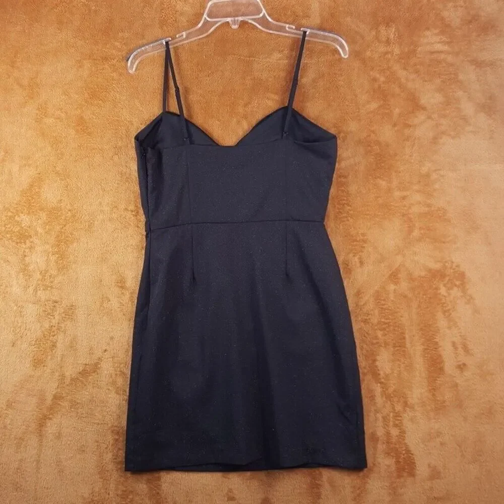 NSR Womens Dress Medium Black Mini Sheath Bodycon Sparkle Stretch Adjustable - Picture 4 of 11